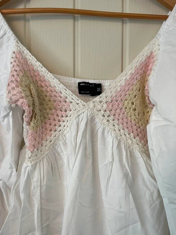 ASOS Design ASOS Design Festival Vibe White Cotton/crochet Summer Top,Size 10
