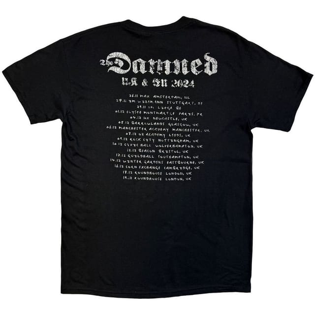The Damned The Damned Men's UK & EU Tour 24 Band Photo Back Print T-Shirt in Black - 2