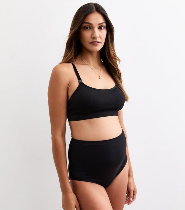 New Look Women's Maternity Black Ribbed Seamless Nursing Bralette New Look - 3