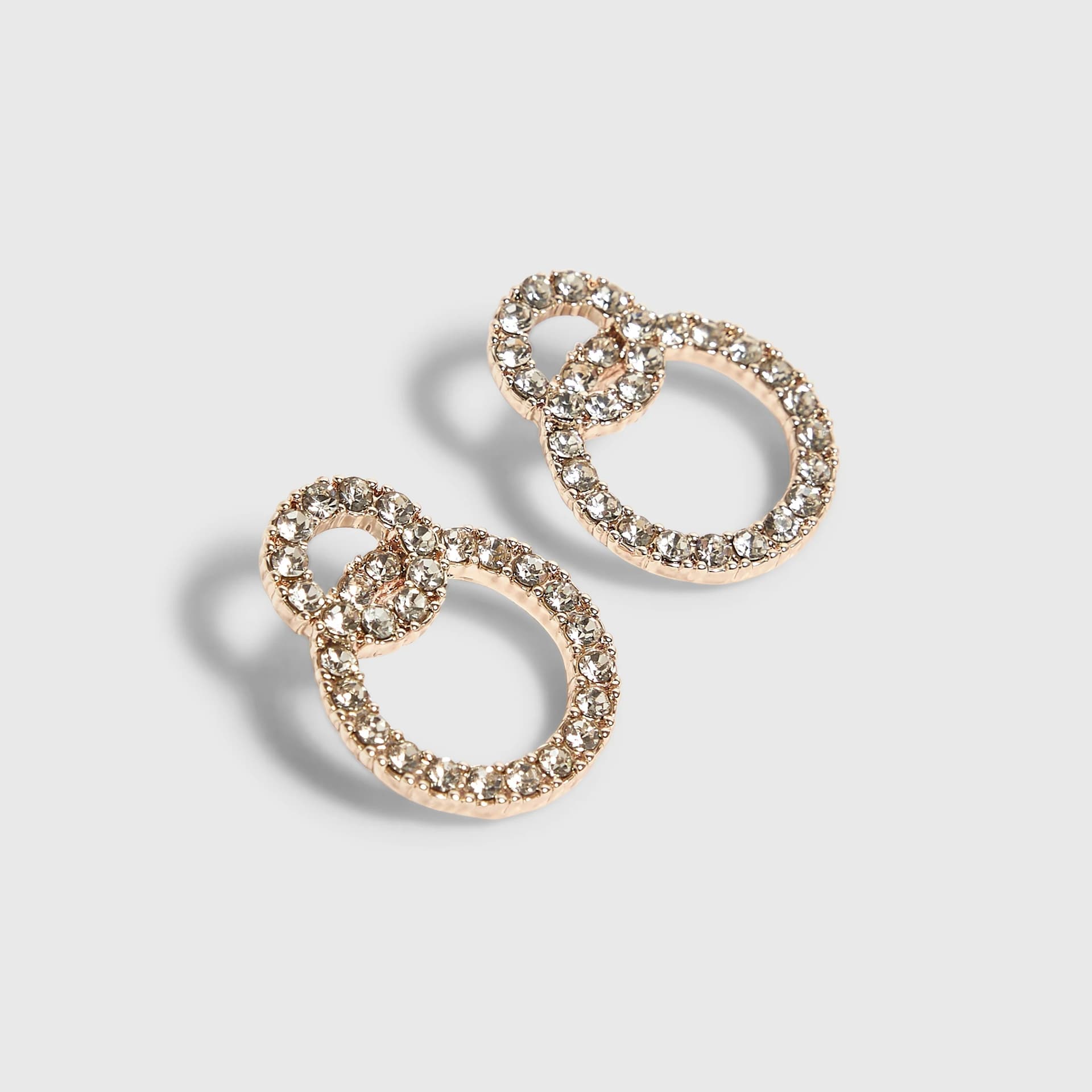 River Island River Island Womens Rose Gold Double Ring Stud Earrings