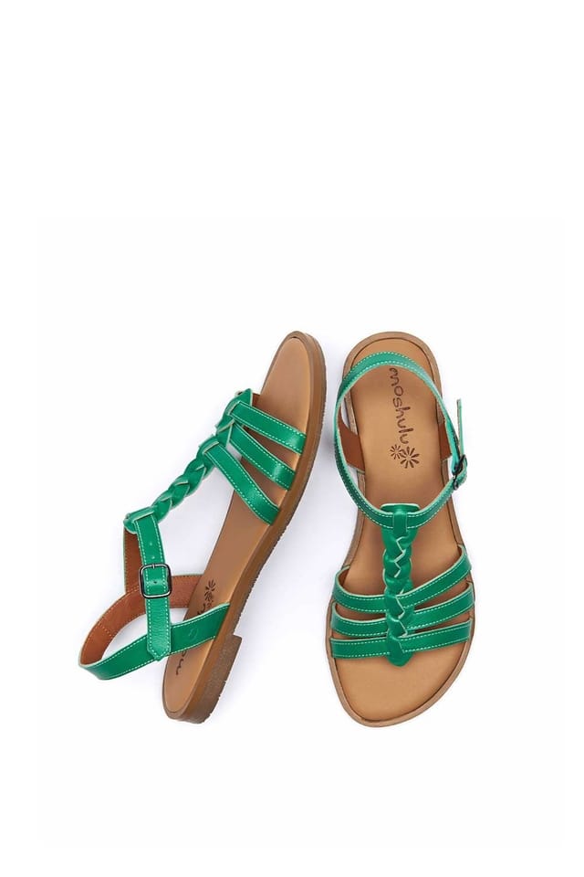Moshulu Moshulu Women's 'Wasabi' Strappy Leather T-bar Sandals in Emerald - 2