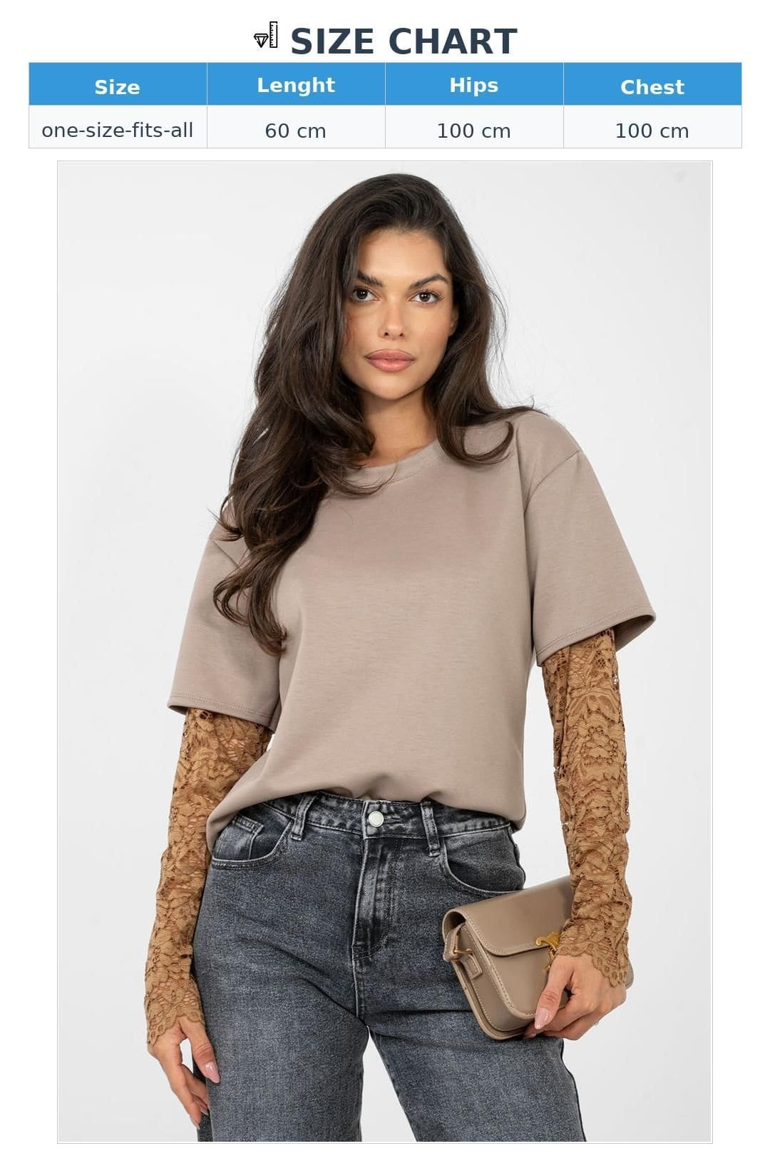 Love Lace Love Lace Women's Everyday Cotton Elastane Blouse with Lace Sleeves Style 223490 in Taupe - 4
