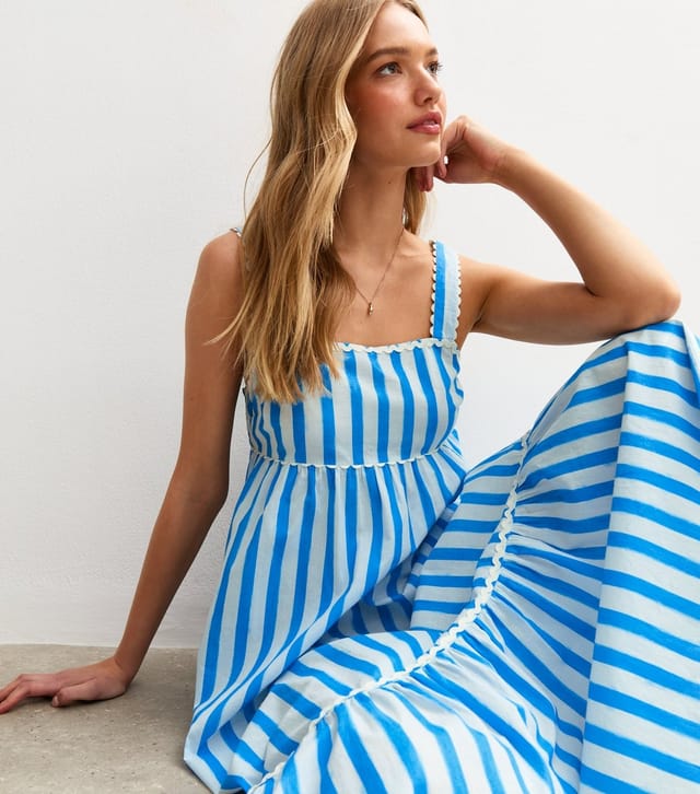New Look Women's Blue Striped Scalloped Edge Midi Dress New Look - 2