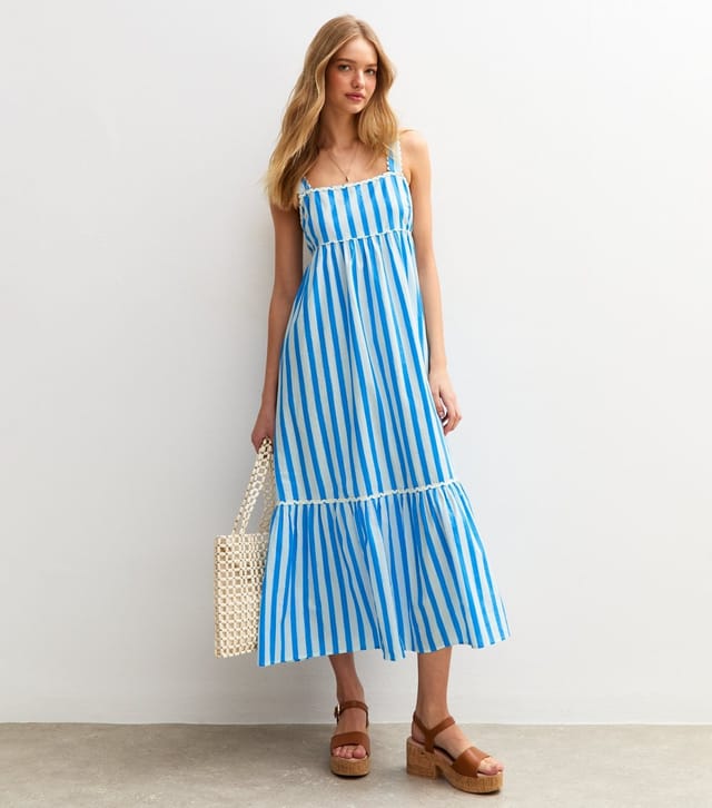 New Look Women's Blue Striped Scalloped Edge Midi Dress New Look - 3