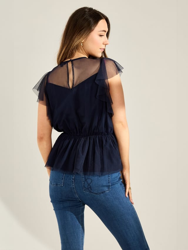 GWD by GEORGE W. DAVIES GWD by GEORGE W. DAVIES Women's GWD Zoey Sparkle Navy Mesh Embellished Top - 3