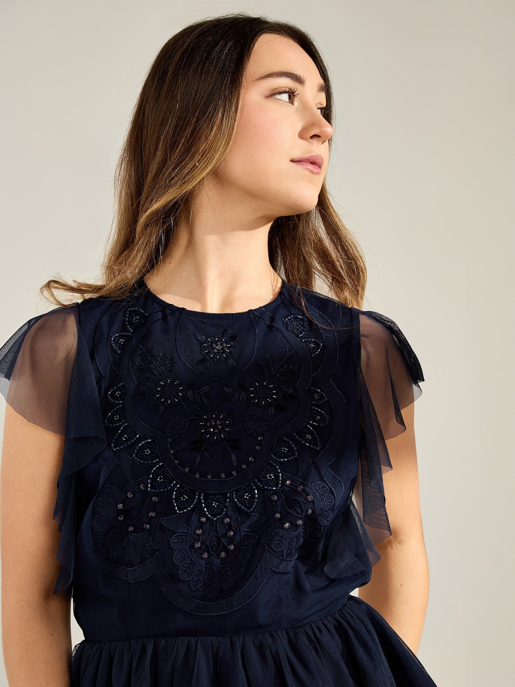 GWD by GEORGE W. DAVIES GWD by GEORGE W. DAVIES Women's GWD Zoey Sparkle Navy Mesh Embellished Top - 4