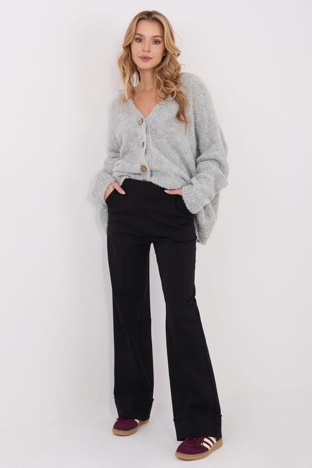 Love Lace Love Lace Women's Loose V Neck Button Cardigan Sweater in Grey - 2