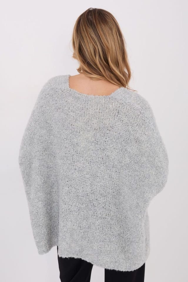 Love Lace Love Lace Women's Loose V Neck Button Cardigan Sweater in Grey - 3