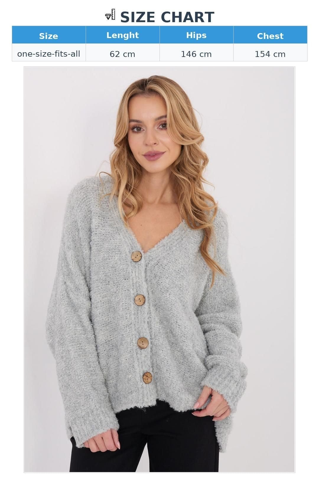 Love Lace Love Lace Women's Loose V Neck Button Cardigan Sweater in Grey - 4