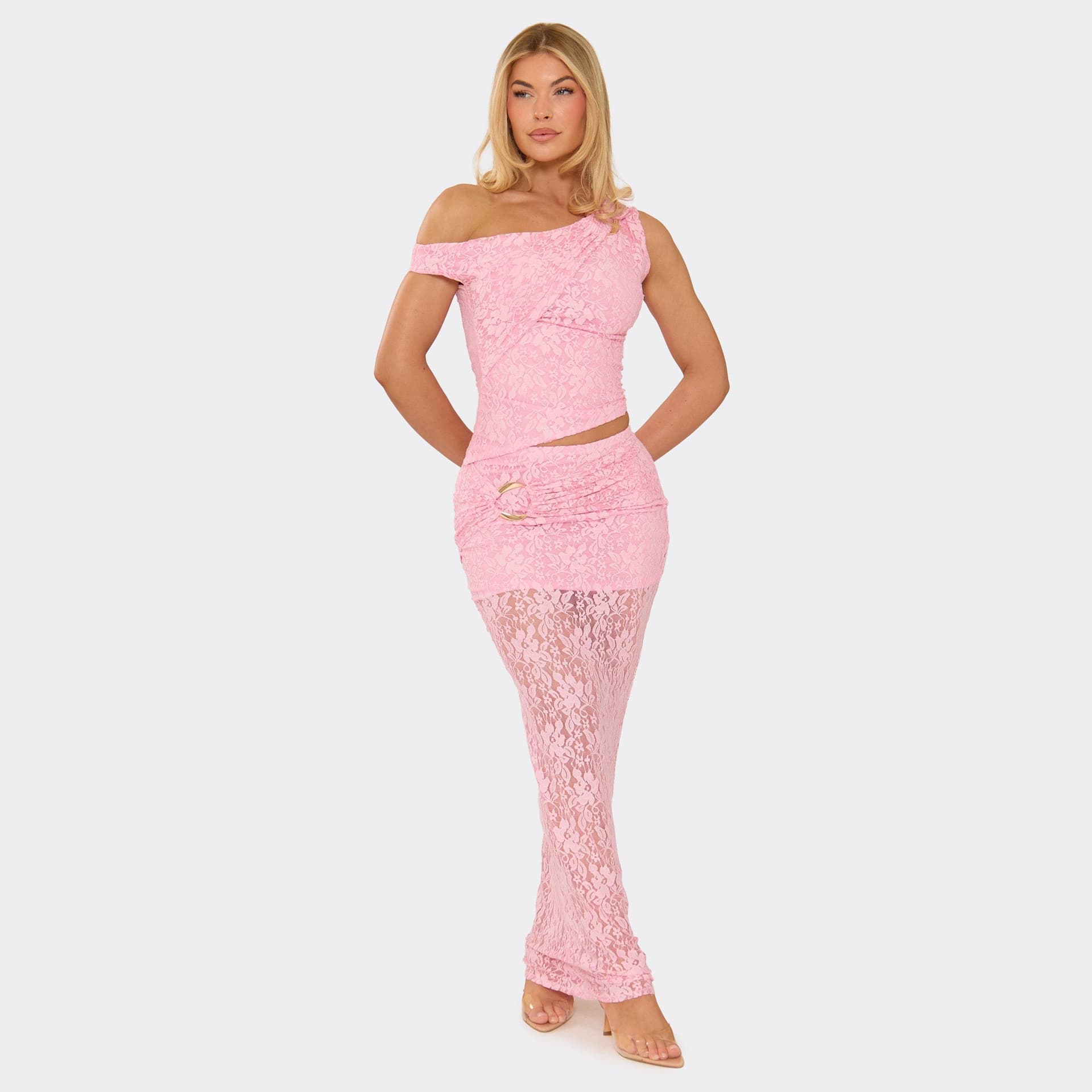 EGO EGO Pink Lace Trim Detail Maxi Skirt
