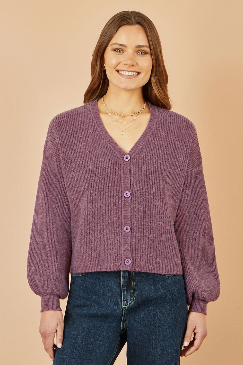 Yumi Yumi Women's Purple Marl Knit Cardigan