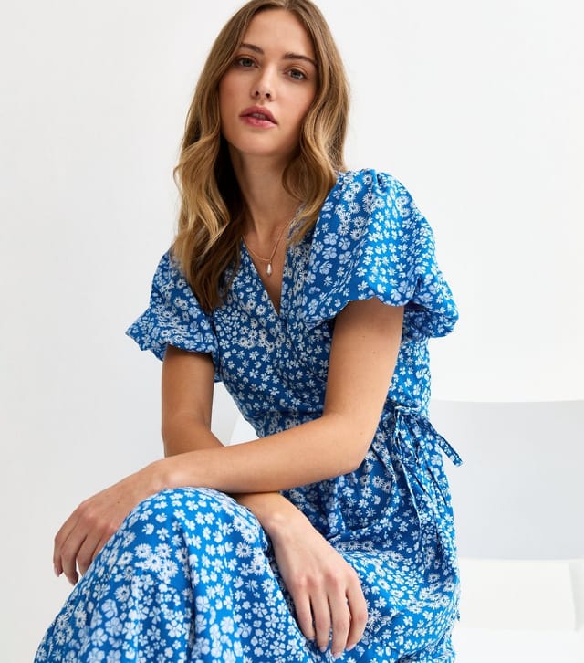 New Look Women's Blue Crepe Floral Print Wrap Midi Dress New Look - 2