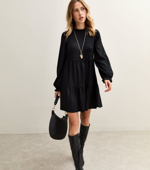 New Look Women's Black Smocked Tiered Mini Dress New Look - 3