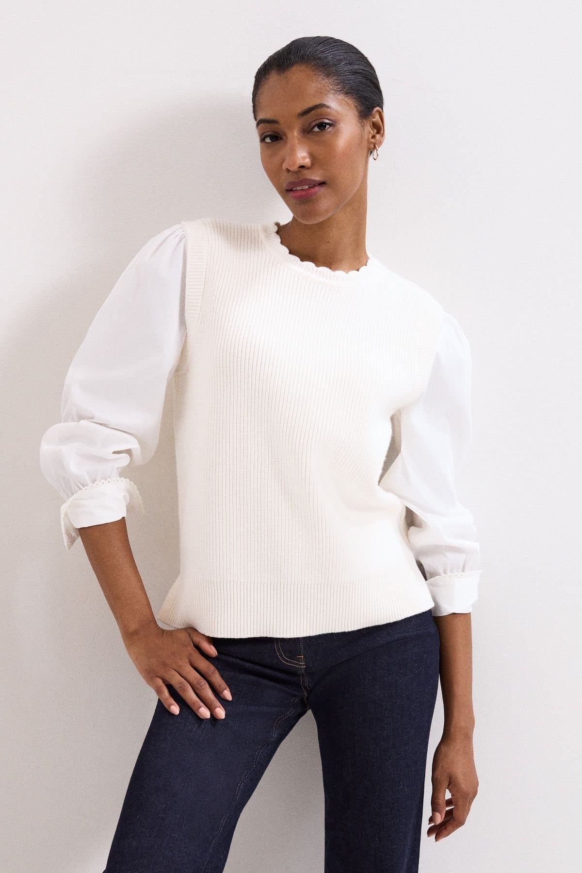 Phase Eight Phase Eight Warm White Ribbed Knit Tank Top