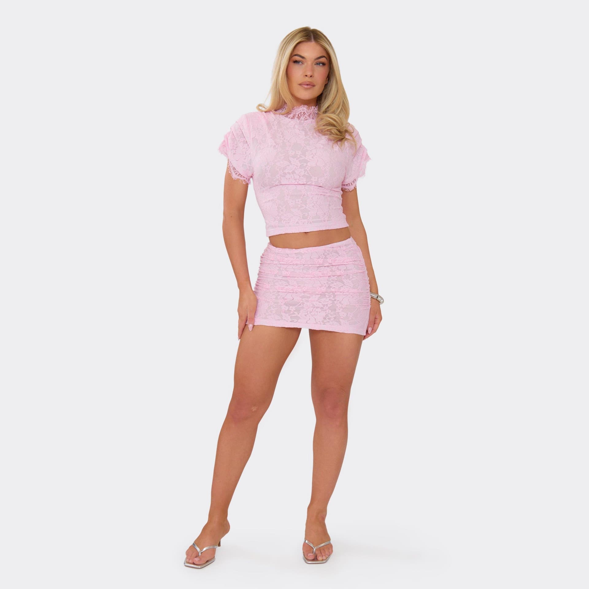 EGO Mid Rise Mini Skirt In Pink Lace, Women's Size UK 6