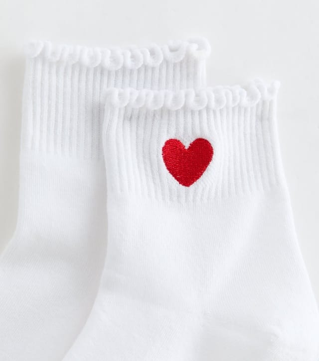 New Look White Heart Embroidered Frill Ankle Socks New Look - 2