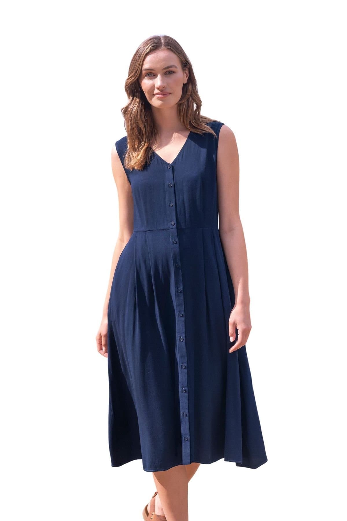 Celtic & Co Celtic & Co Women's S/L Button Through Midi Dress in Dark Navy