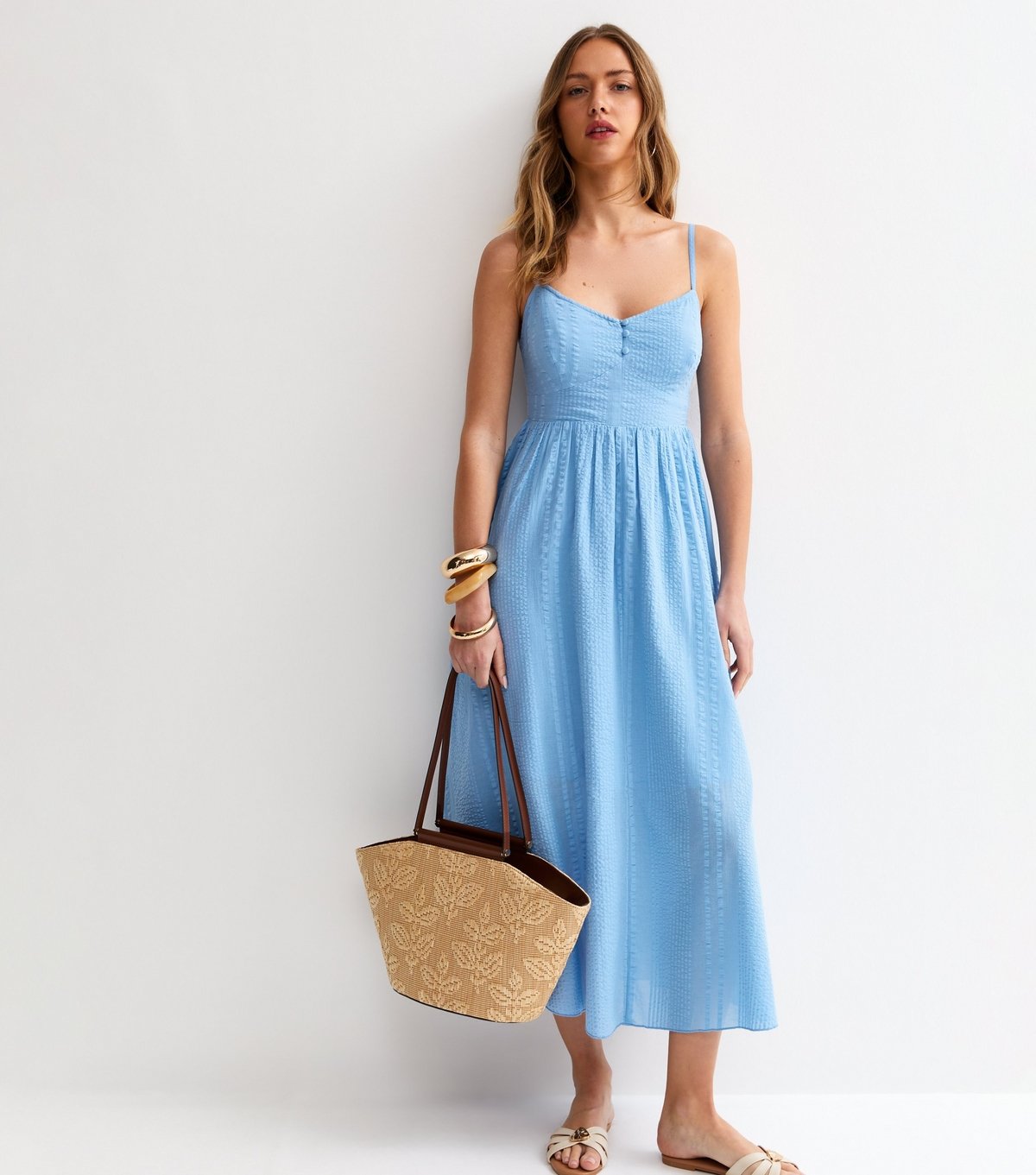 New Look Women's Light Blue V Waist Strappy Midi Dress New Look - 3