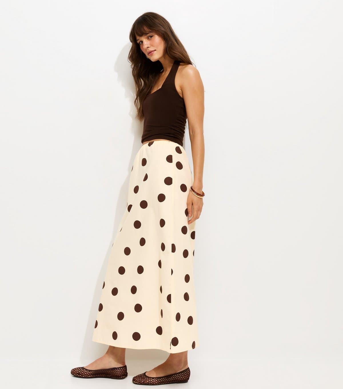 New Look Women's Tall Cream Cotton Large Spot Print Circle Skirt New Look