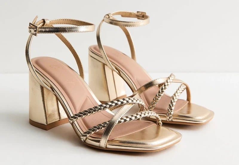 New Look New look wide fit gold leather block heel sandals size 4