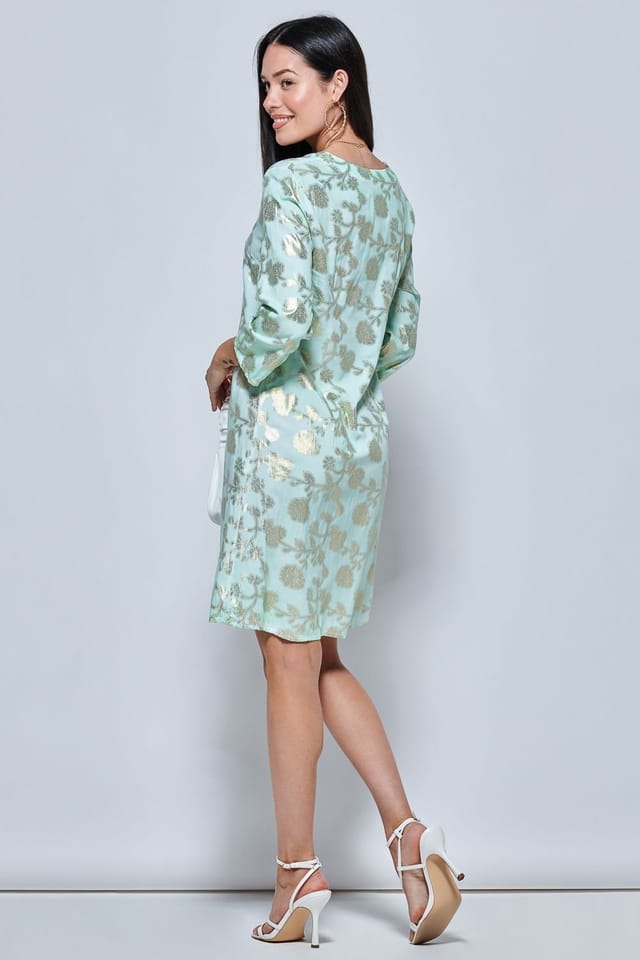 Jolie Moi Jolie Moi Women's 3/4 Sleeve Printed Midi Tunic Holiday Dress in Green - 2