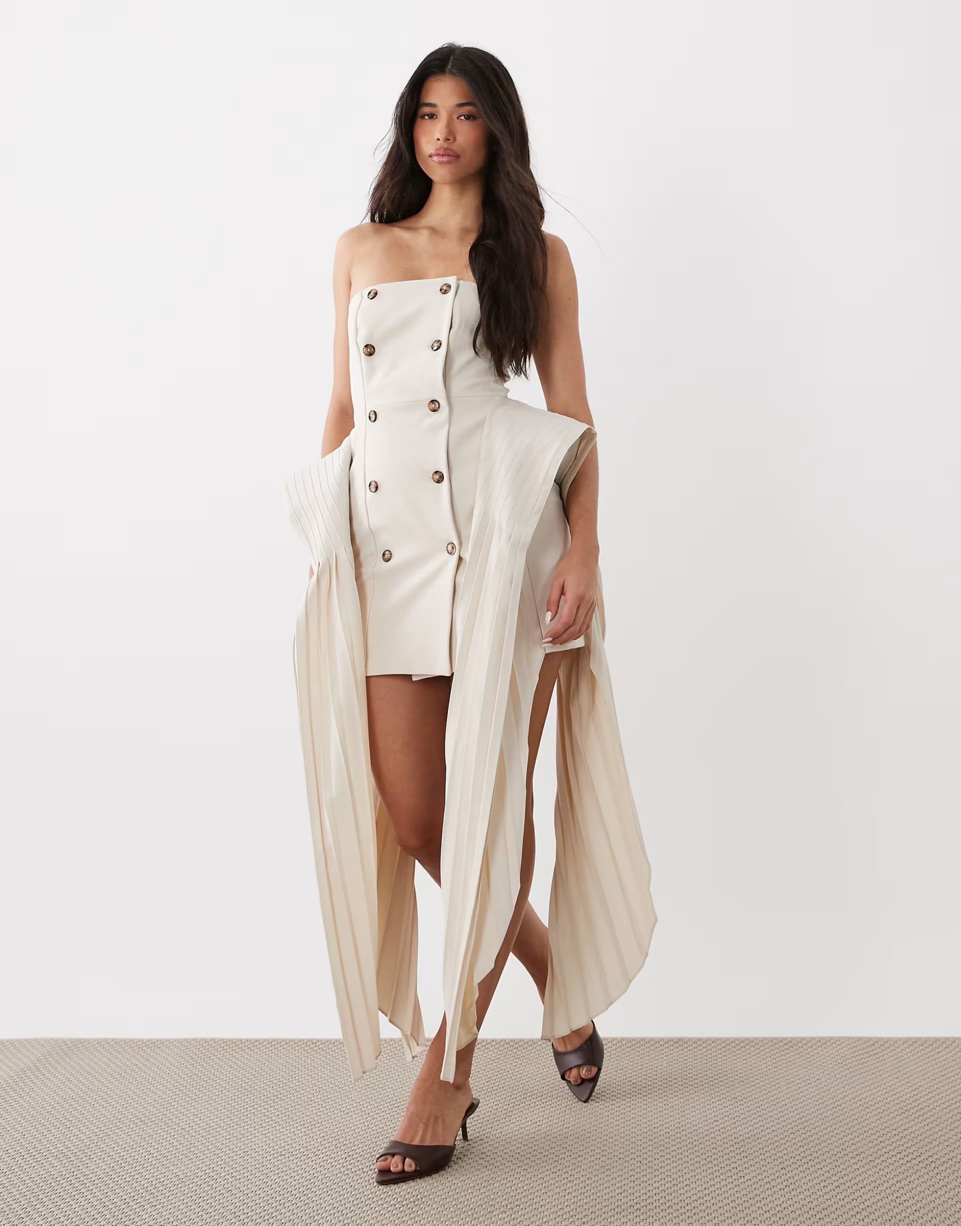 ASOS ASOS LUXE tailored mini dress with pleated hip detail in Ivory