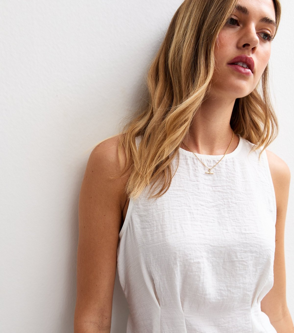 New Look Women's White Crinkle Texture Pleated Waist Peplum Top New Look - 2