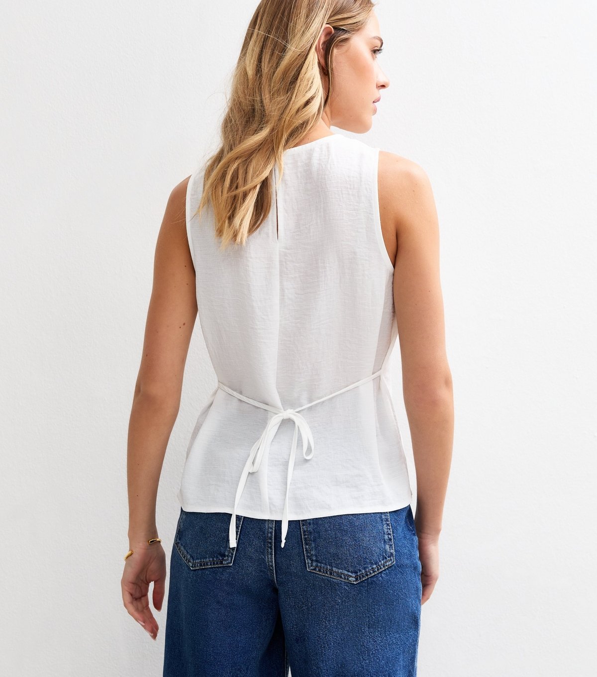 New Look Women's White Crinkle Texture Pleated Waist Peplum Top New Look - 4