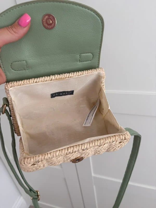 Primark Sage Green Woven Straw Crossbody Mini Bag Summer, Holiday, Boho, Rattan