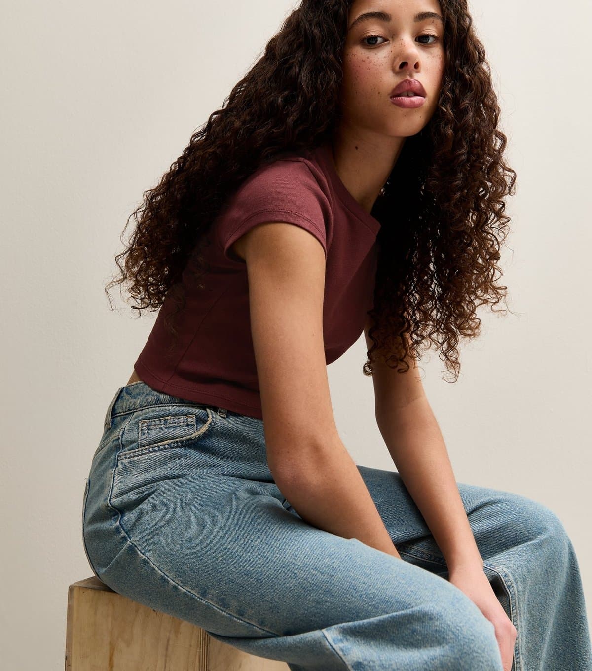 New Look New Look Burgundy Cap Sleeve Baby Tee