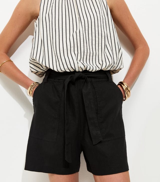 New Look Women's Black Linen Blend Paperbag Shorts New Look - 2