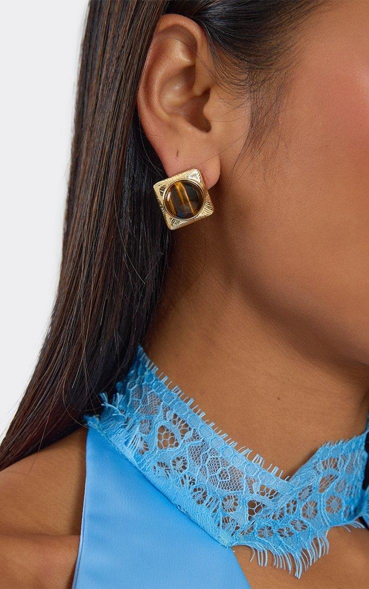 EGO Gem Detail Square Shaped Stud Earrings In Gold, Women's Size UK 0 - 2