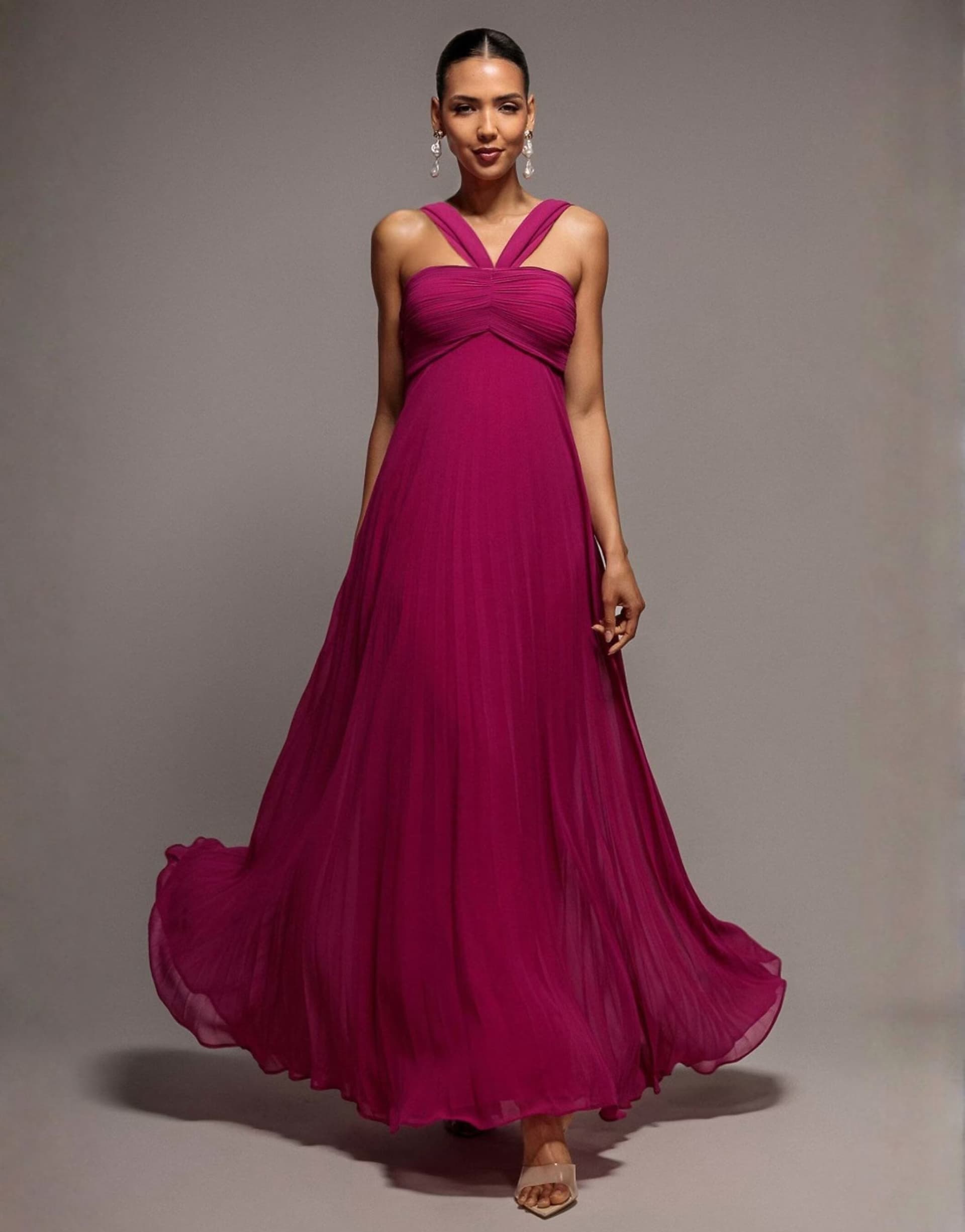 ASOS Goddiva Sleeveless pleated chiffon multiway scarf maxi dress in magenta