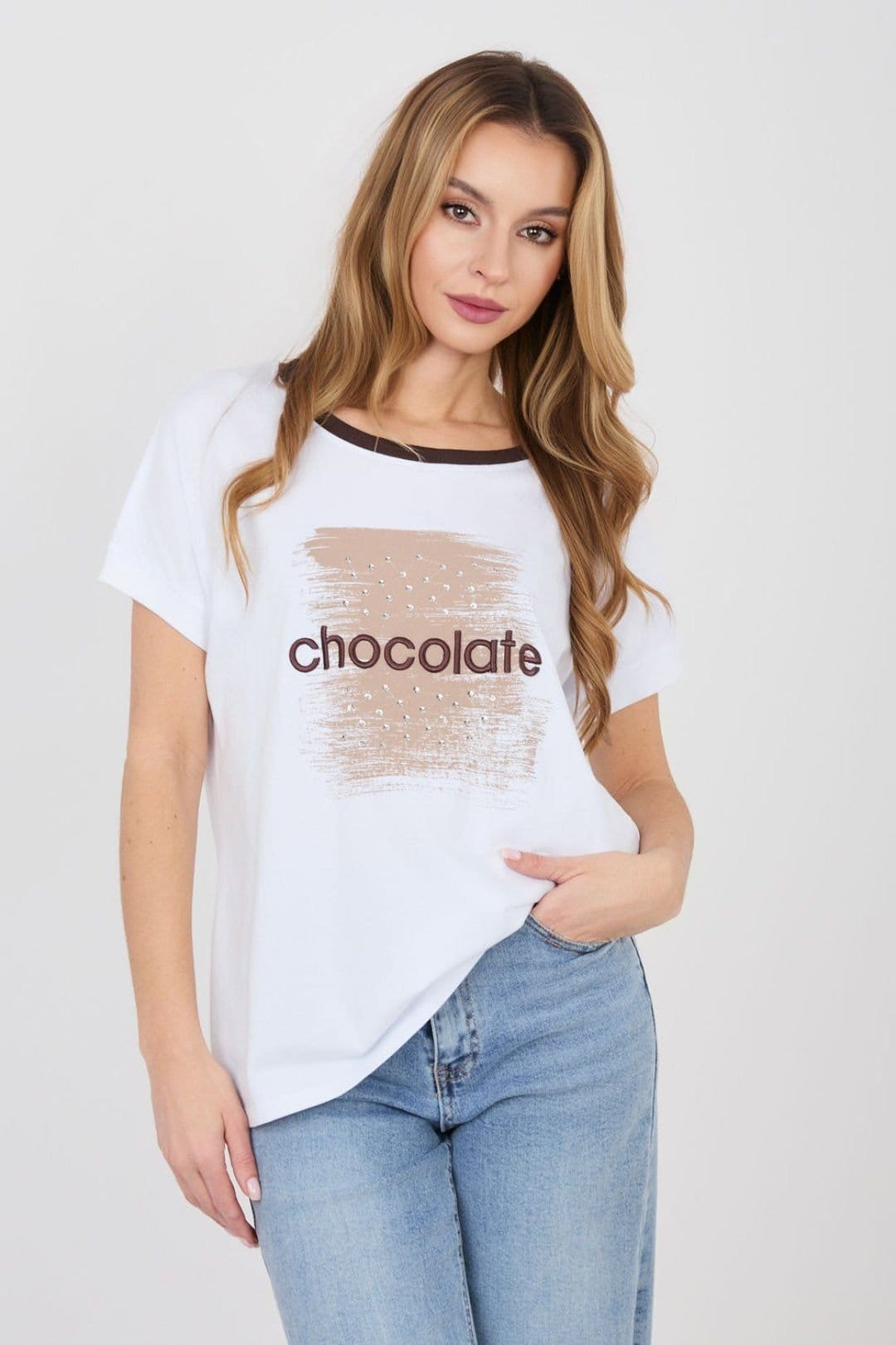 Love Lace White Cotton Elastane Sequin Logo Blouse
