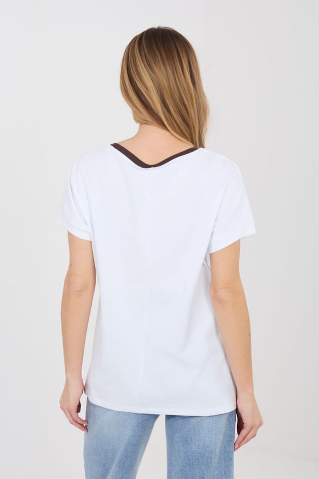 Love Lace Love Lace Women's Everyday Cotton Elastane Sequin Logo Blouse in White - 3