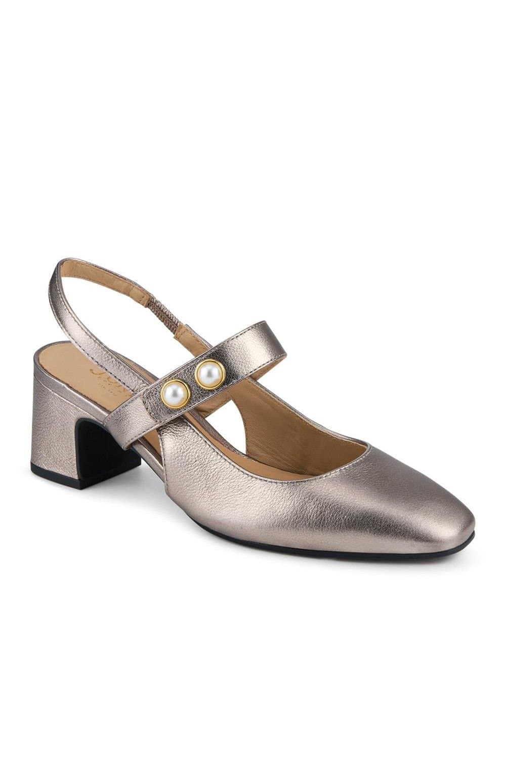 Jones Bootmaker Jones Bootmaker Women's Xeneva Leather Mary Janes in Metallic Silver