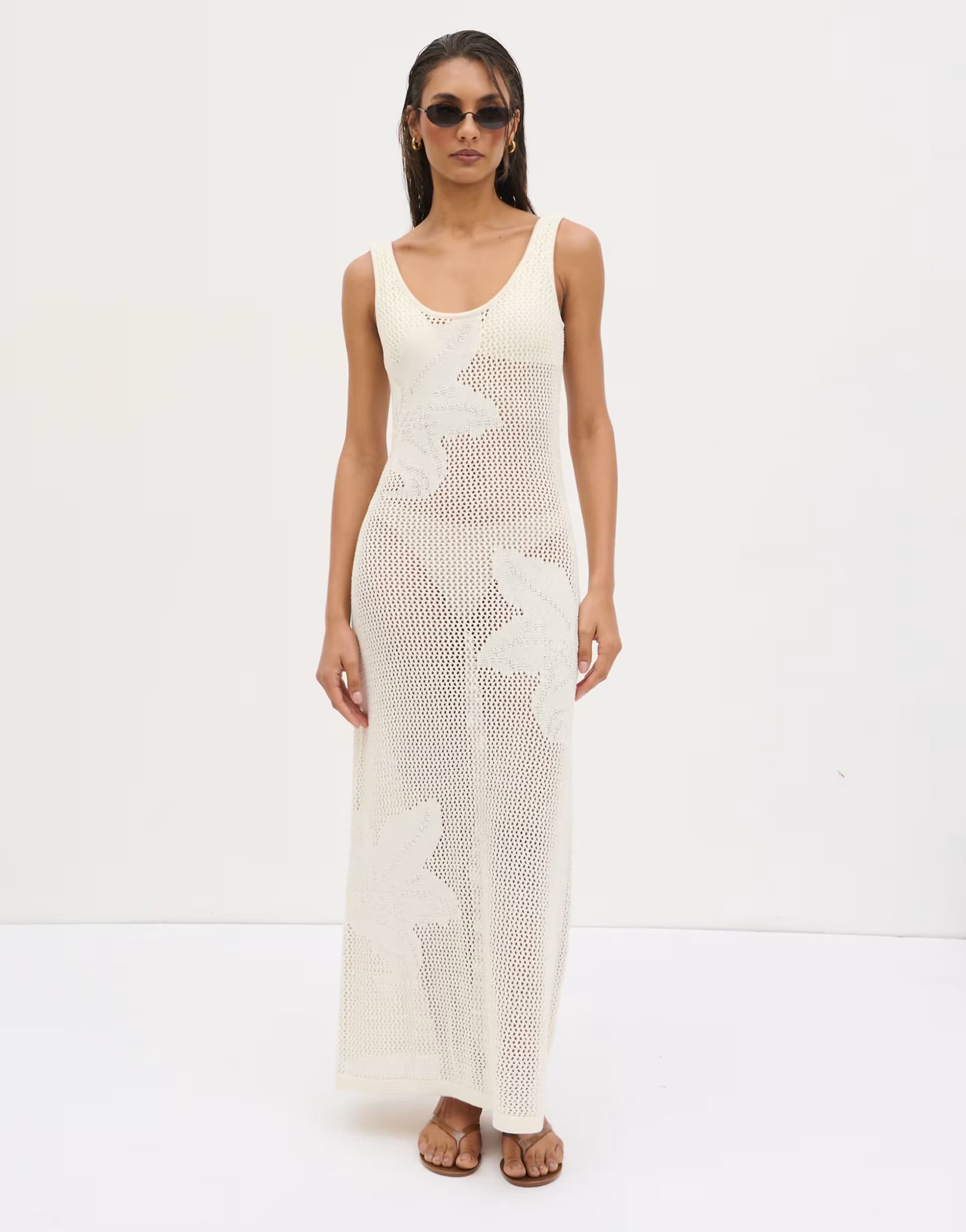 ASOS Pretty Lavish floral open knit scoop maxi dress in cream