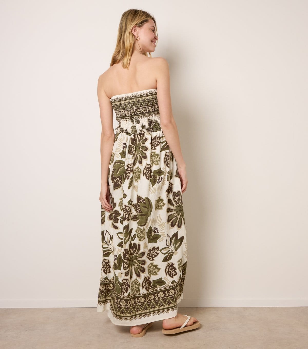 Blue Vanilla Women's Khaki Floral Print Bandeau Dress Blue Vanilla New Look - 4