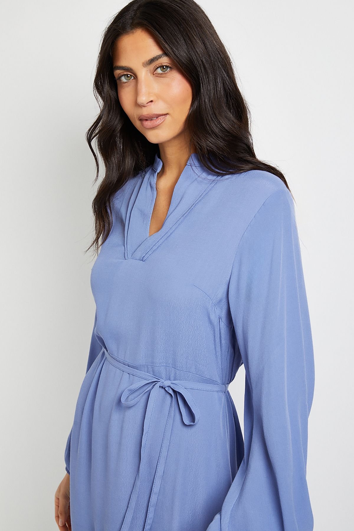 Wallis Wallis Women's Viscose Seam Detail Collarless Midi Dress in Blue - 4