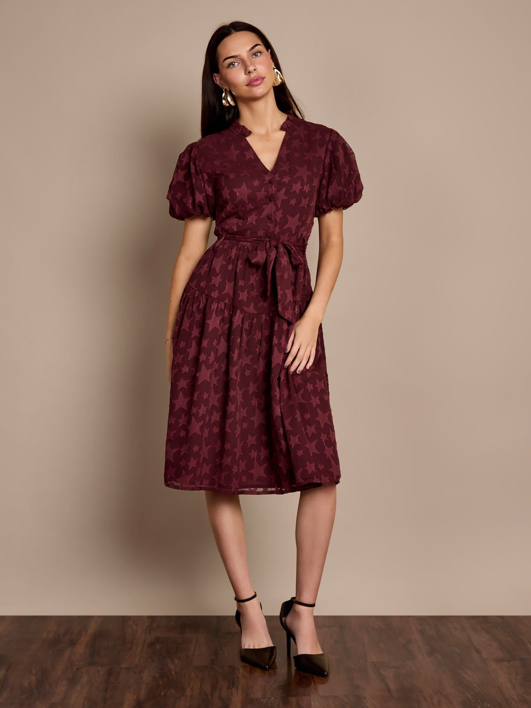 GWD by GEORGE W. DAVIES GWD by GEORGE W. DAVIES Women's GWD Gerri Jacquard Burgundy Midi Dress