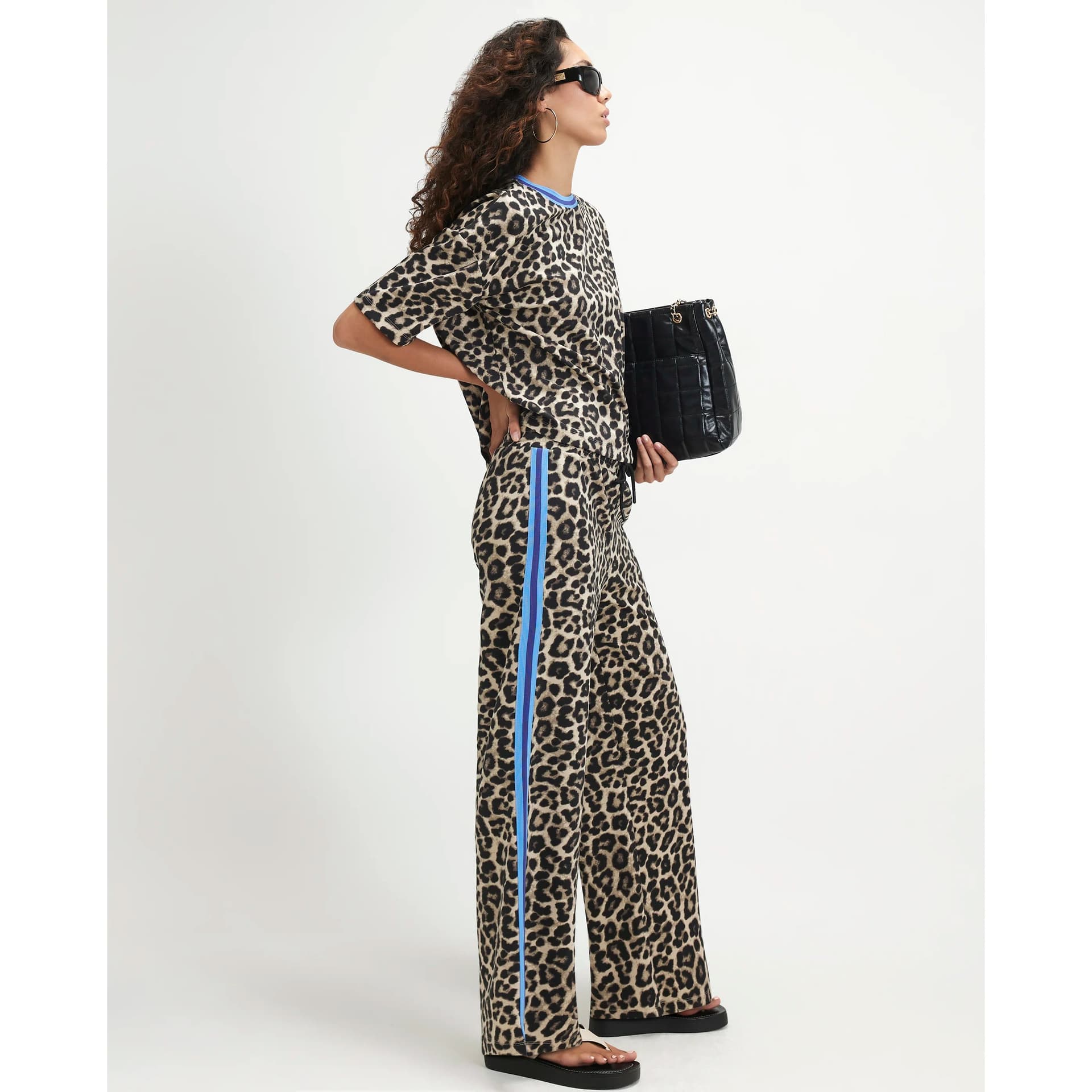 River Island River Island Womens Brown Premium Leopard Print Wide Leg Trousers