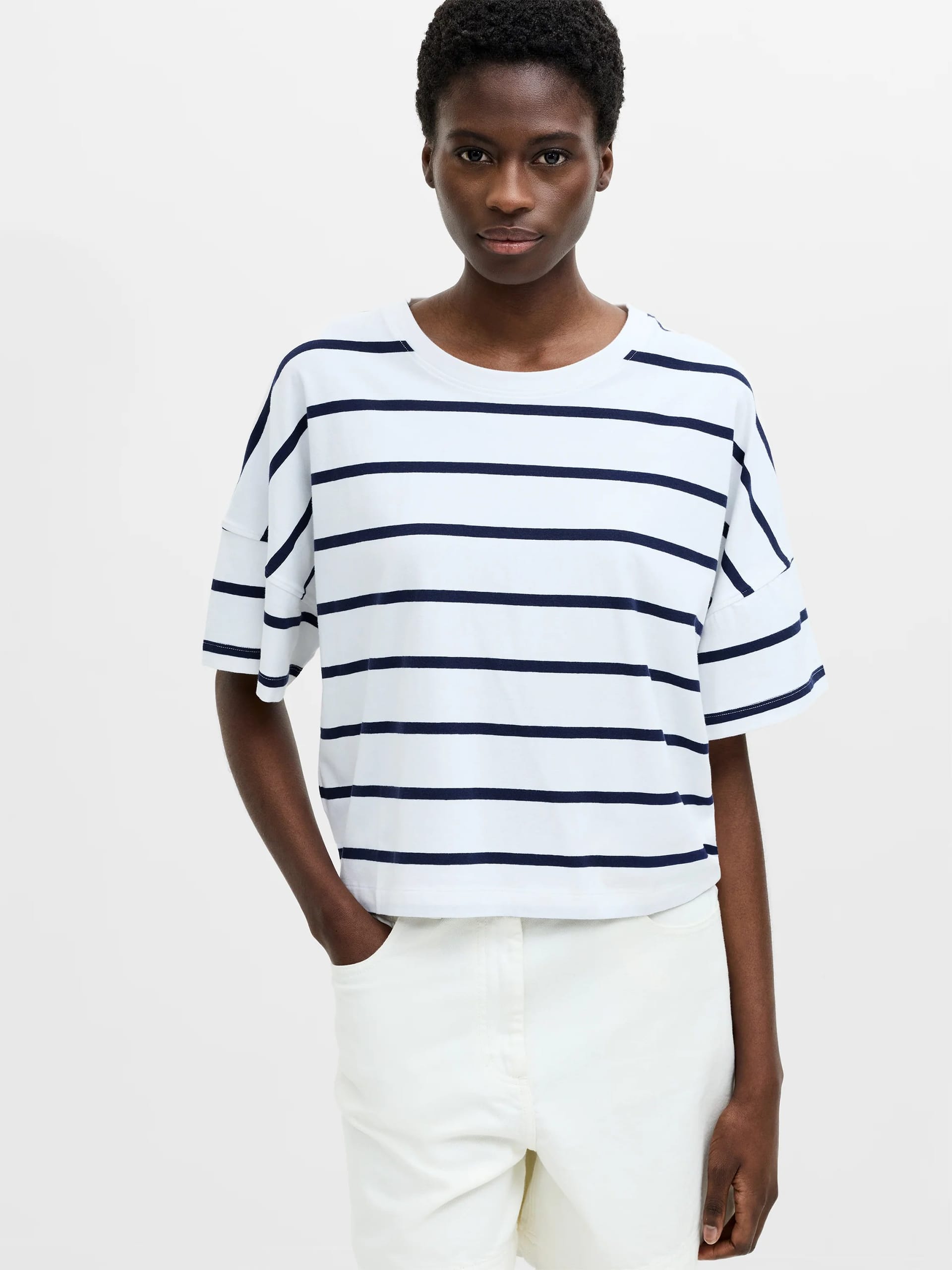 French Connection White/Midnight Blue Striped T-Shirt