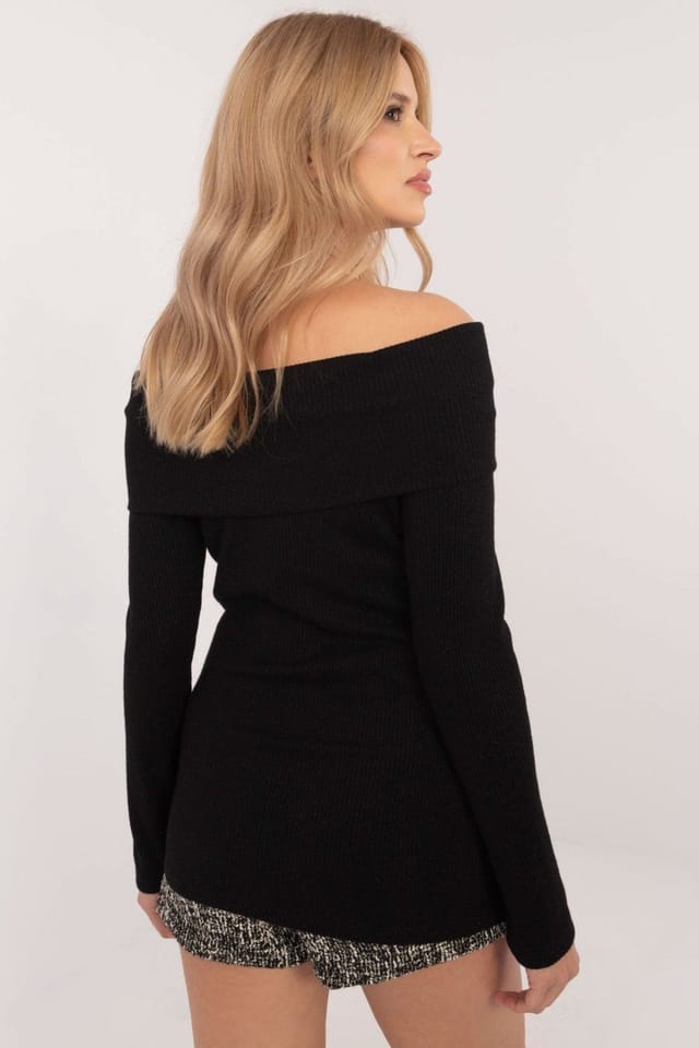 Love Lace Love Lace Women's Ribbed Viscose Elastane Sweater with Sparkle in Black - 3