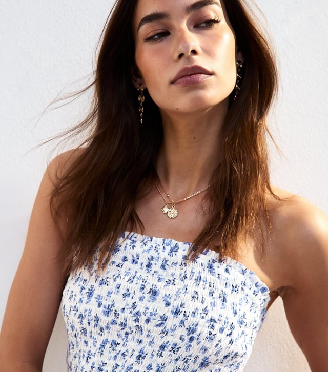 New Look Women's White Floral Print Shirred Crop Top New Look - 2