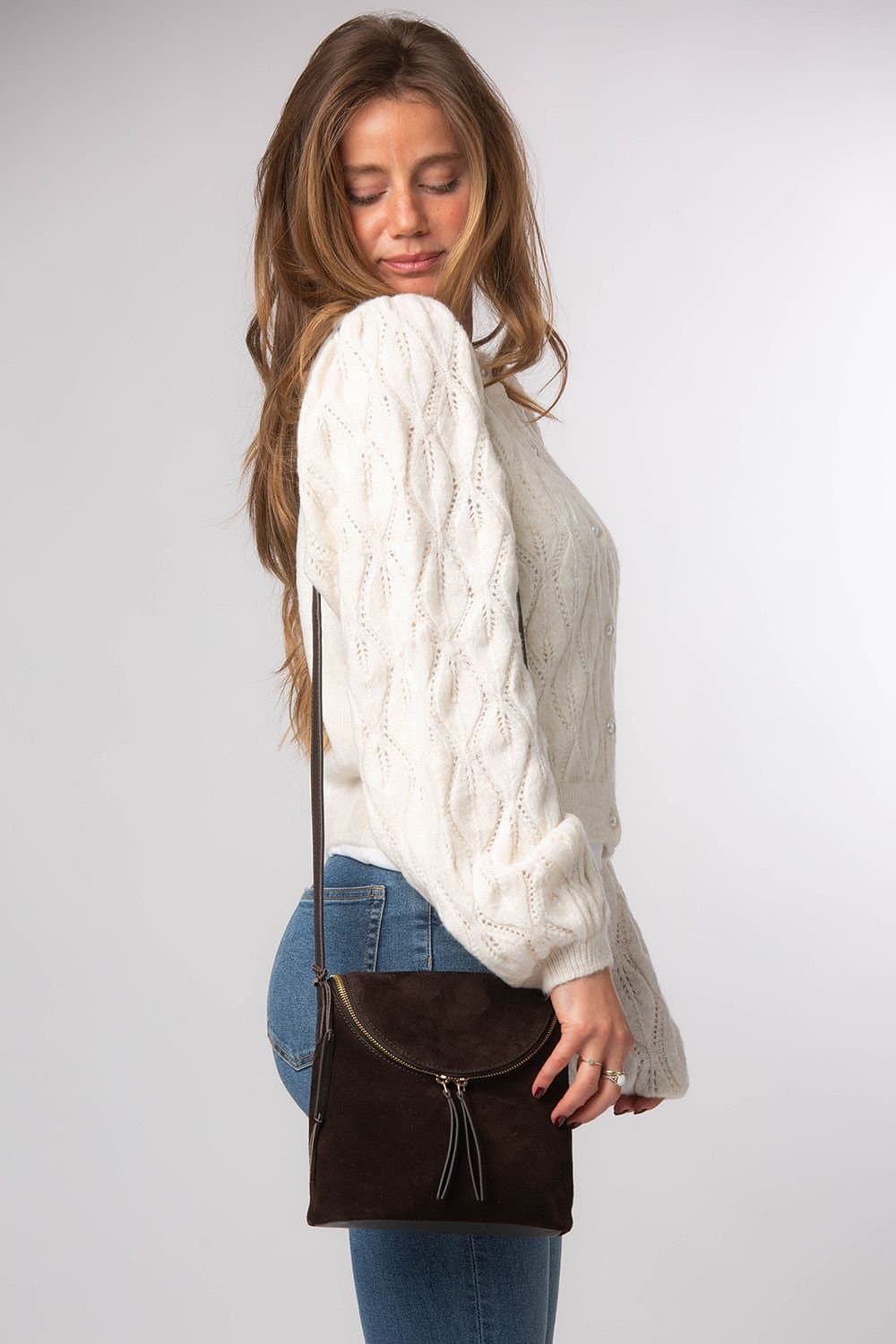 Cultured London Cultured London Women's 'Luisana' Suede Cross Body Bag in Dark Brown
