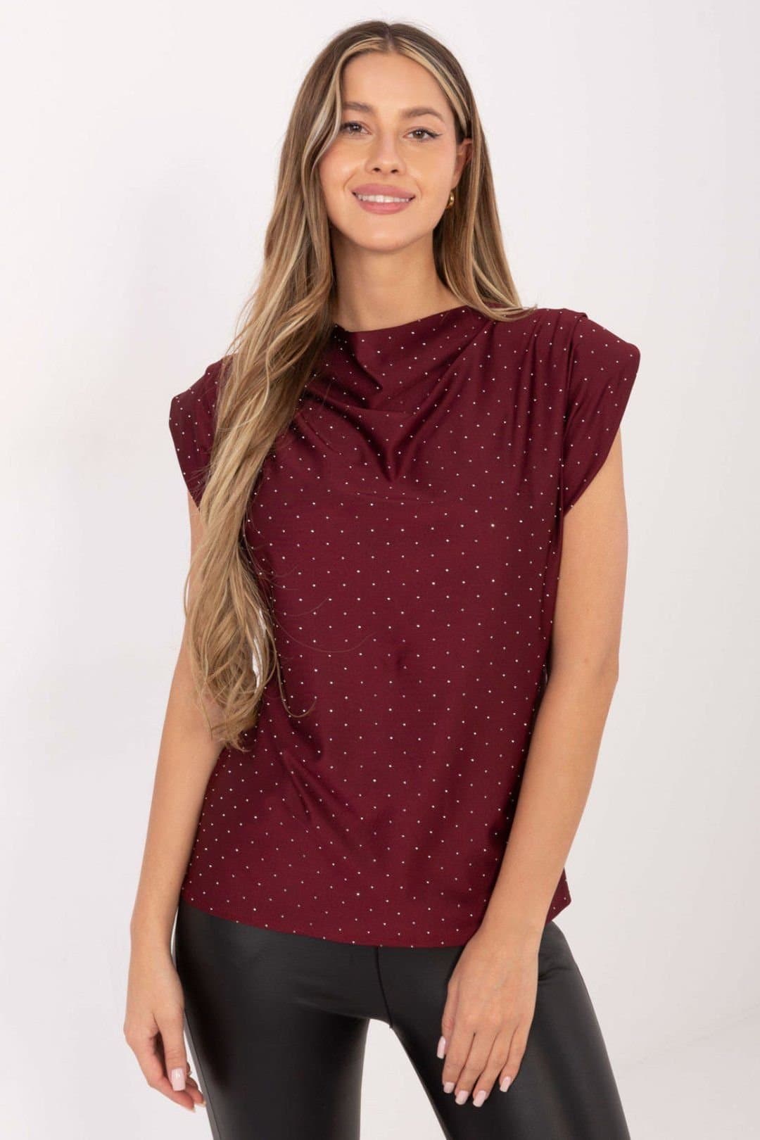 Love Lace Love Lace Burgundy Sleeveless Blouse with Jet Trim