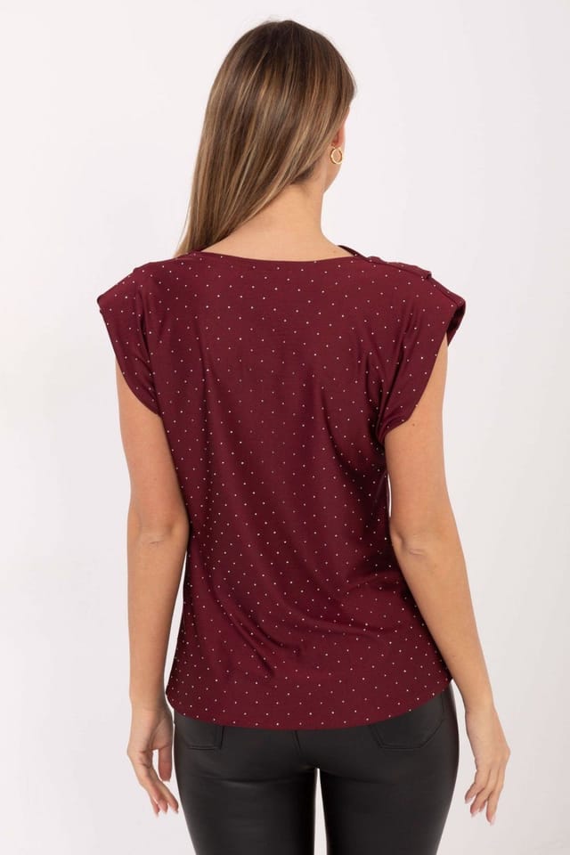 Love Lace Love Lace Women's Elegant Sleeveless Blouse with Jet Trim in Burgundy - 3