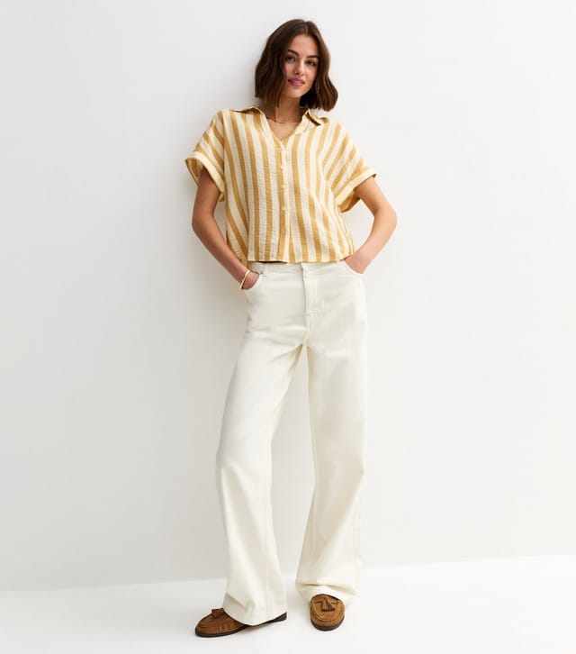 New Look Women's Yellow Lightweight Wide Stripe Cropped Shirt New Look - 3