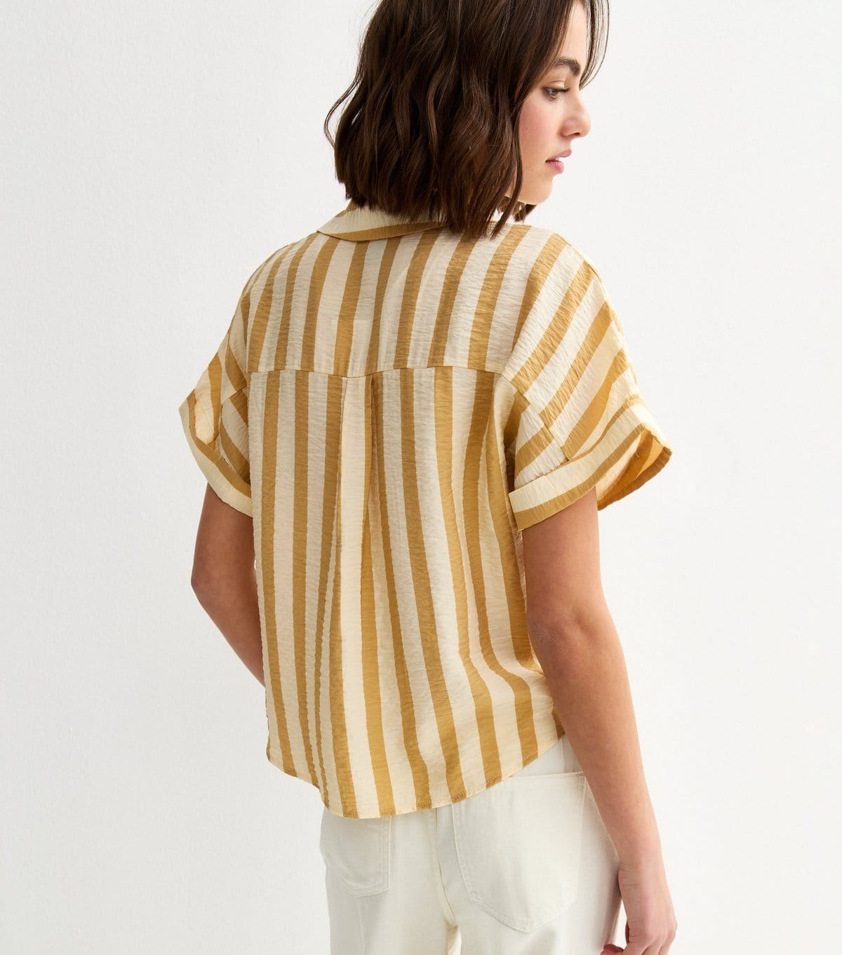 New Look Women's Yellow Lightweight Wide Stripe Cropped Shirt New Look - 4