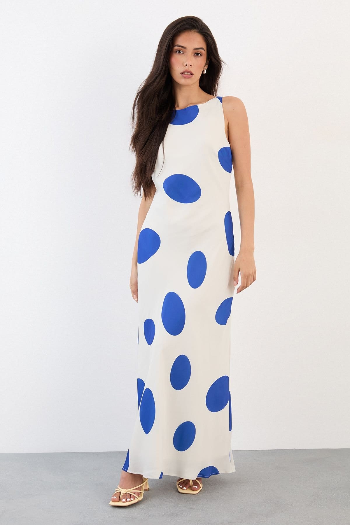 Warehouse White & Blue Polka Dot Racer Maxi Dress